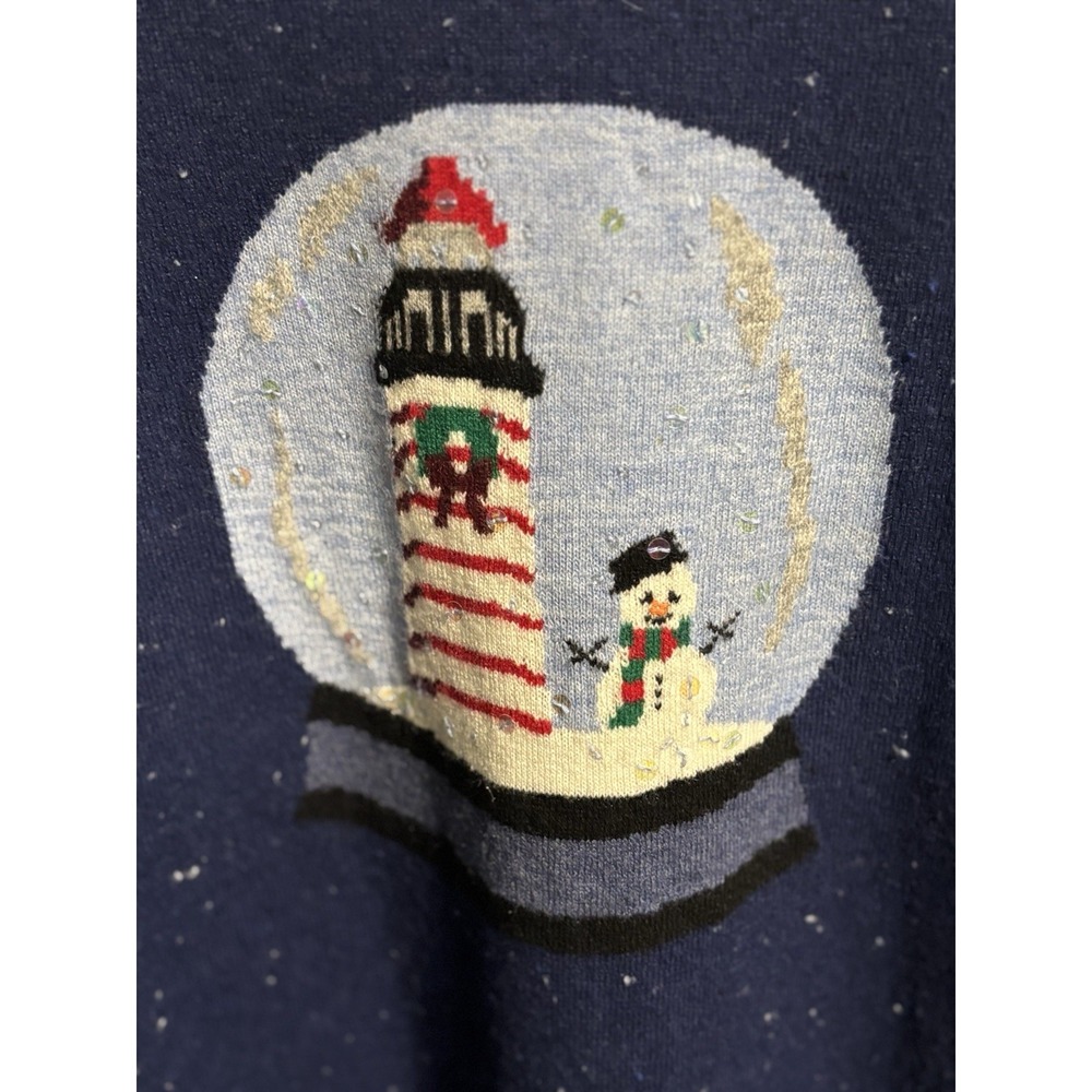 Talbots Blue Sweater Snow Globe Lighthouse Nautical Small Coastal